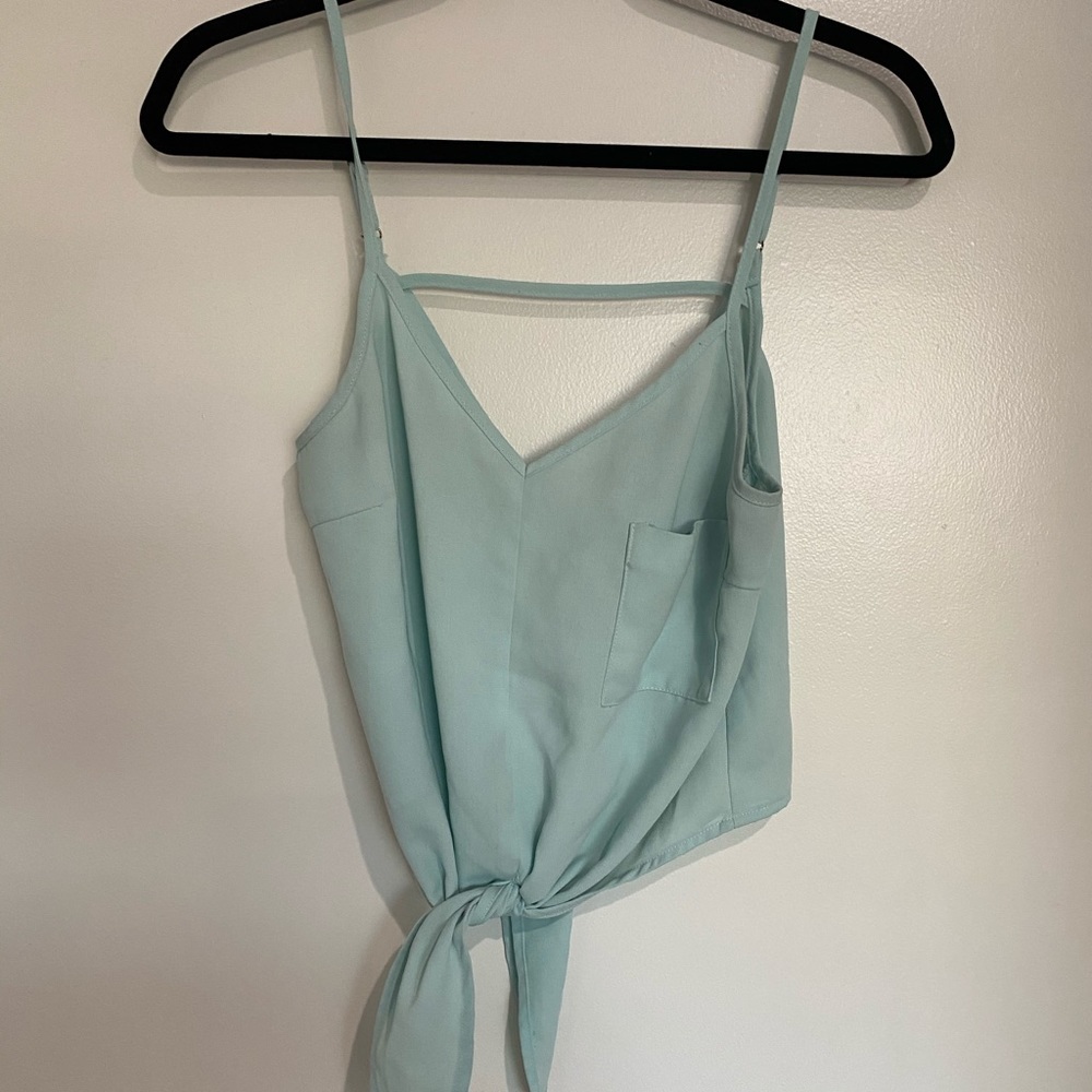 Foreign Exchange Light Blue Tie Crop Top